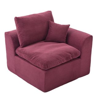 Fauteuil 1 Place Velours Côtelé Vin Rouge — 101×102,5×84 Cm, Design Minimaliste