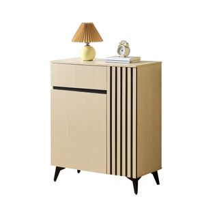 Meuble à Chaussures, Buffet Entrée 75x35x90 Cm Bois Clair Avec 2 Portes Et Tiroir