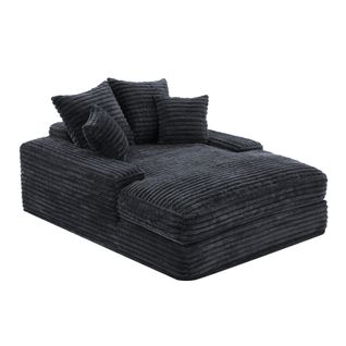Fauteuil Velours Côtelé Gris 137×175 Cm — Mousse à Mémoire, 4 Coussins, Sans Montage
