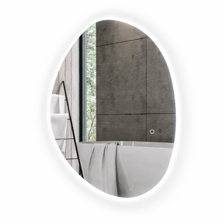 Miroir LED Asymétrique 70 X 50 Cm Salle De Bain, Interrupteur Tactile, Anti-buée, Argent