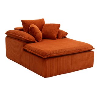 Fauteuil Relax 177x122 Cm Velours Côtelé Orange, Sans Montage, Dossier Ergonomique