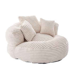 Fauteuil Pouf Poire Velours Côtelé Beige 108x108x52 Cm – Siège Gaming Et Détente