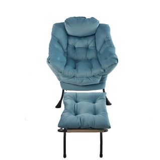 Fauteuil Relax Bleu Avec Repose-pieds Pliable, Coussin Ergonomique Et Structure Métal