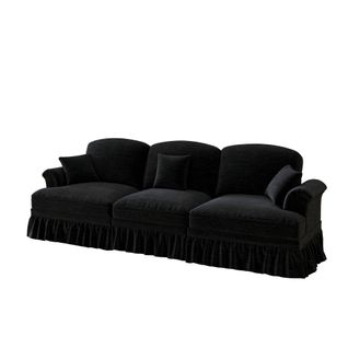 Canapé 3 Places Modulable Avec Jupe Amovible, Coussin Mobile Et Pieds Fuselés, Chenille Noir