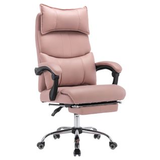 Fauteuil De Bureau Ergonomique Réglable Avec Soutien Lombaire Double Et Repose-pieds, Pu Rose
