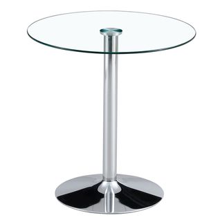 Table Haute, Bout De Canapé Ronde En Verre 89×92 Cm – Table Café Salon, Base Métal Argenté