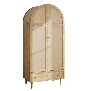 Armoire Effet Bois De Chêne H.175cm, 2 Portes En Tissu, Tiroir Et Étagère, Grande Penderie