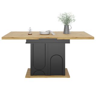Table à Manger Extensible 110-140×80 Cm Pour 2-6 Pers, Avec Rangement, Métal Noir/naturel