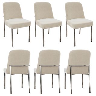 Lot De 6 Chaises Velours Beige, Cadre Métal Argenté, Siège Épais Design Minimaliste