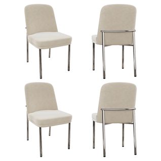 Lot De 4 Chaises Salle à Manger Velours Beige, Cadre Métal Argenté, Assise Épaisse