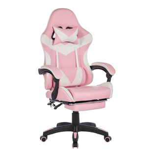 Fauteuil De Bureau Gamer Massant Ergonomique En Simili Rose Et Blanc, Hauteur Réglable