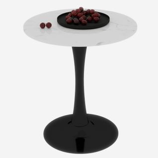 Table Bout de Canapé Ronde 70 Cm, Blanc Et Noir – Petite Table Café 1 à 2 Personnes