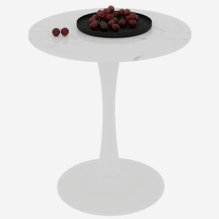Table Bout de Canapé Ronde 70 Cm, Blanc, Marbre Artificiel – Petite Table 1 à 2 Personnes