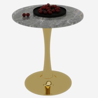 Table bout de canapé Ronde 70 Cm Gris Foncé Et Doré – Petite Table 1 à 2 Personnes