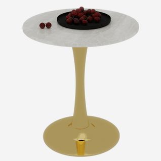 Table Bout de Canapé Ronde 70 Cm Gris Clair Et Doré – Petite Table 1 à 2 Personnes