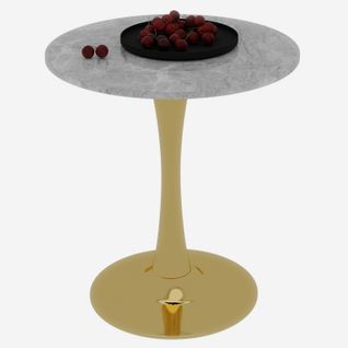 Table Bout de Canapé Ronde 70 Cm Gris Et Doré – Petite Table Café 1 à 2 Personnes