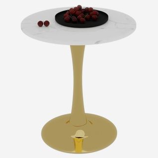 Table Bout de Canapé Ronde 70 Cm, Blanc Et Doré – Petite Table Café 1 à 2 Personnes