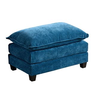 Ottoman Pouf Repose-pieds Bleu En Chenille Avec Mousse Confortable