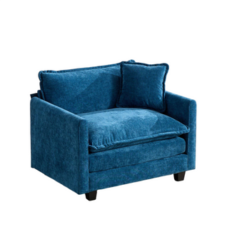 Fauteuil En Tissu Chenille Bleu, Coussin Dossier Ergonomique, Sans Ottoman