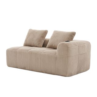 Canapé 2 Places 158x93x61 Cm Velours Côtelé Kaki Avec Poches Latérales Et Porte-gobelets