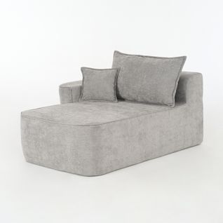 Méridienne, Chaiselongue En Chenille Grise Avec Coussin Et Poches Latérales