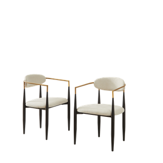 Lot De 2 Chaises à Accoudoirs Tissu Beige Métal Noir Avec Accents Dorés