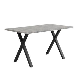 Table à Manger Rectangulaire 140x80x76 Cm En Métal Noir, Plateau Gris Style Industriel