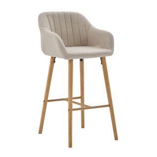 Lot De 2 Tabourets De Bar 58,5x55x104 Cm En Lin Beige Avec Dossier Haut, Accoudoirs