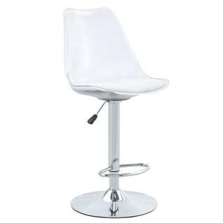 Lot De 2 Tabourets De Bar Réglables Pivotants En Métal Argenté, Dossier Transparent, Assise Pu Blanc