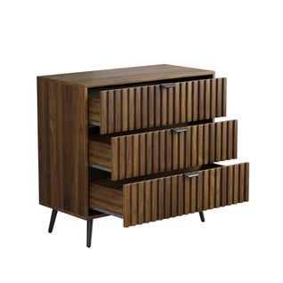 Commode 3 Tiroirs Couleur Bois Noyer 80x39x78 Cm, Chevet De Chambre Avec Rangement