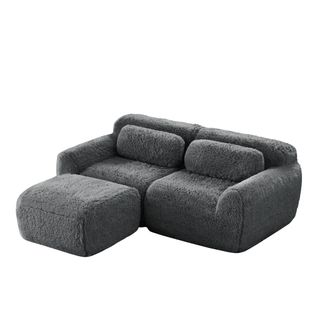 Canapé D'angle Compressé Modulable 2 Places 204cm En Tissu Peluche Gris