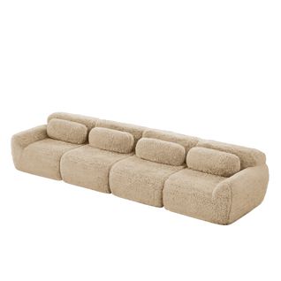 Canapé Compressé Modulable 4 Places En Tissu Peluche Beige