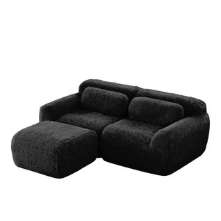 Canapé D'angle Compressé Modulable 2 Places 204cm En Tissu Peluche Noir