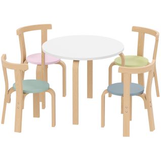 Ensemble Table Et 4 Chaises Enfant 5 Pièces, Bois Certifié Fsc, Multicolore