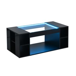 Table Basse Noir 100x50x40 Cm Avec LED Et Espace De Rangement Central
