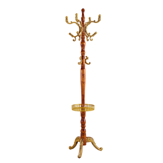 Porte-manteau Sur Pied 195 Cm En Bois Avec Crochets, Base Métal Et Pieds Antidérapants