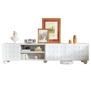 Meuble TV 200x40x44 Cm, 3 Portes Et 2 Niches, Bois Blanc