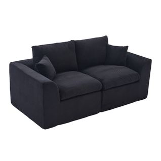 Canapé 2 Places En Velours Côtelé Noir 204 X 102,5 X 84 Cm, Design Minimaliste, Coussins Inclus