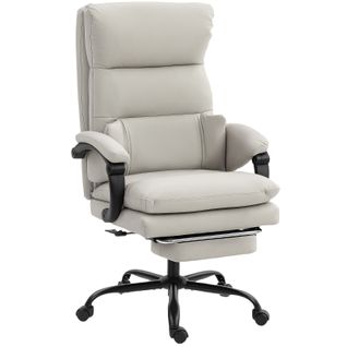 Fauteuil De Bureau Réglable 66x60x113-121 Cm, Dossier Haut, Repose-pieds, Simili Gris Clair