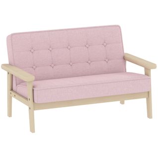 Canapé Enfant 2 Places 77x42x48 Cm, Cadre Bois, Velours Rose
