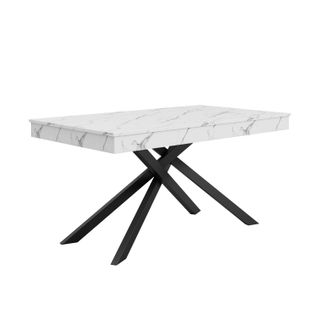Table à Manger Extensible Blanche 140/180x80 Cm Pour 6-8 Personnes, Pieds Croisés Métal
