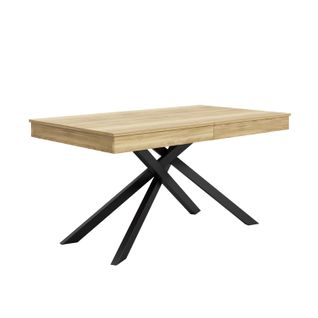Table à Manger Extensible Finition Chêne 140-180x80 Cm Pour 6-8 Personnes, Pieds Métal