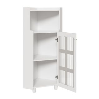 Colonne D'angle Blanche Salon Et Salle De Bain 124 Cm Avec 2 Portes En Verre Et Niche, LED (app)