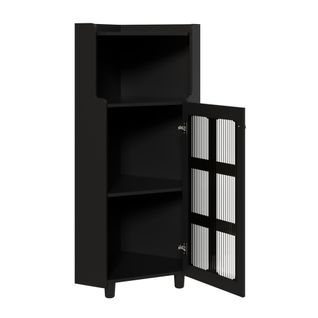 Colonne D'angle Noire Salon Et Salle De Bain 124 Cm Avec 2 Portes En Verre Et Niche, LED (app)