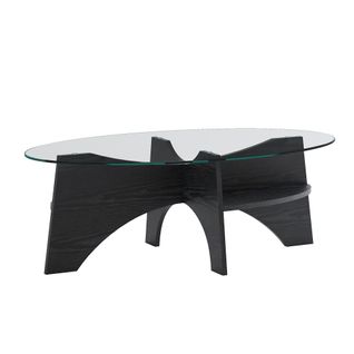 Table Basse 104,9 X 60 X 35,6 Cm, Plateau En Verre, Pied Effet Bois Noir