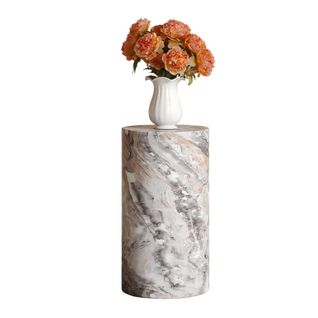 Bout De Canapé Rond Colonne Décorative H55 Cm, Effet Marbre Gris – Table D’appoint Pour Salon