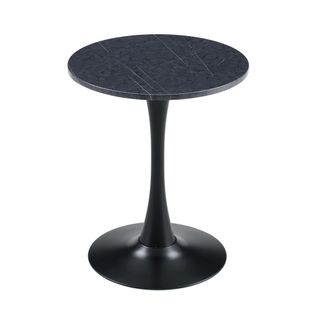 Bout De Canapé Ronde Salon, Table D'appoint 60 Cm, Plateau Noir Effet Marbre, Pied Métal Noir