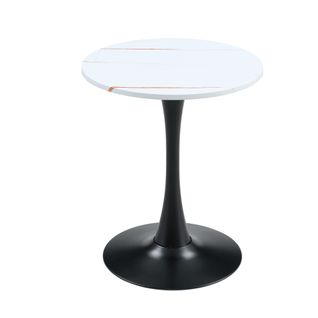 Bout De Canapé Ronde Salon, Table D'appoint 60 Cm, Petite Table Plateau Blanc, Pied Métal Noir
