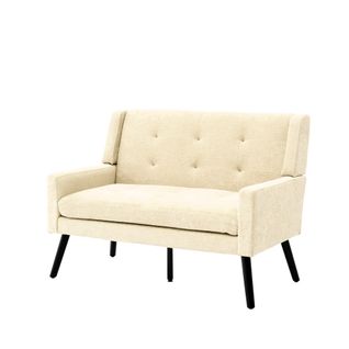 Banquette, Canapé 2 Places En Lin Beige, Pieds En Bois Antidérapants