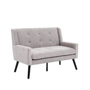 Banquette, Canapé 2 Places En Lin Gris Clair, Pieds En Bois Antidérapants